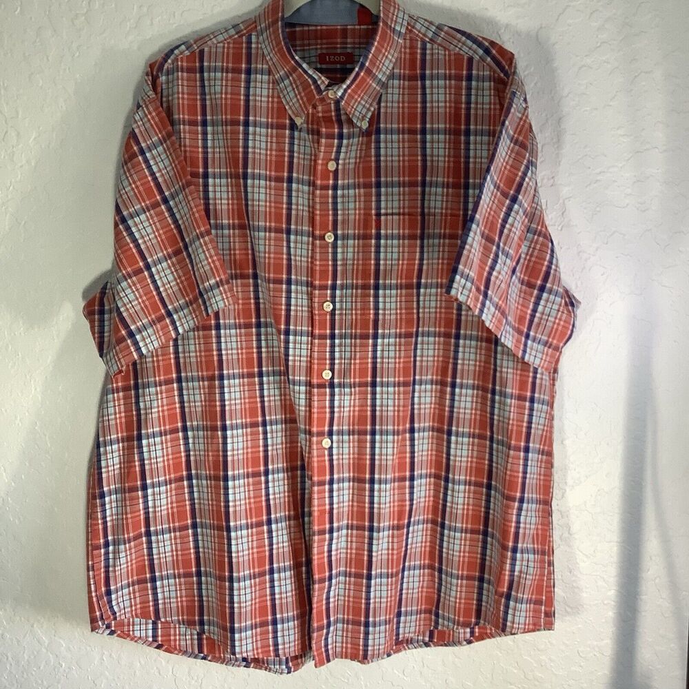 Men's Izod Short Sleeve Plaid Button Front Shirt Size XL/XG‎ - Picture 2 of 8